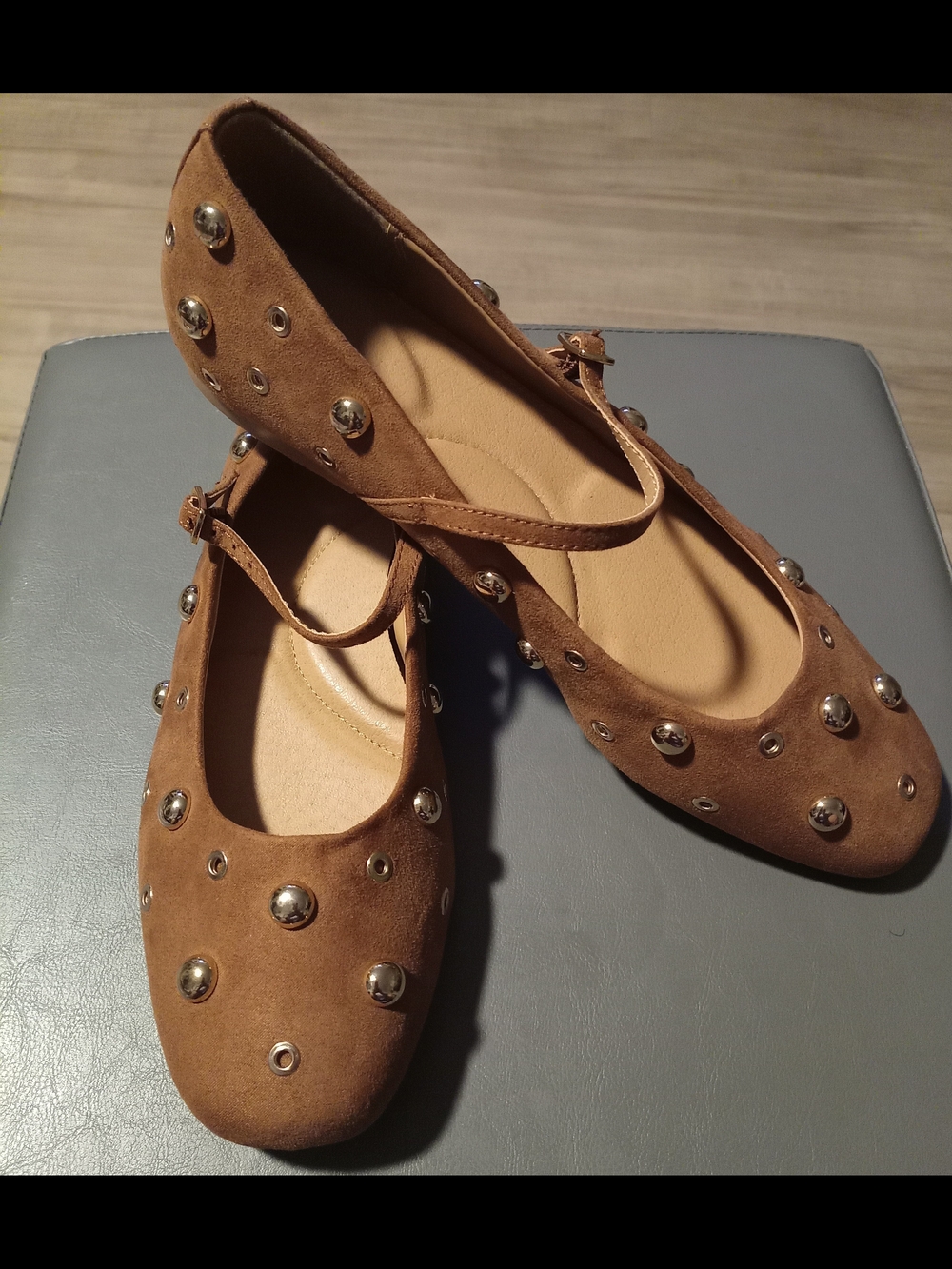 Time and Tru Brown Studded Mary Jane Flats